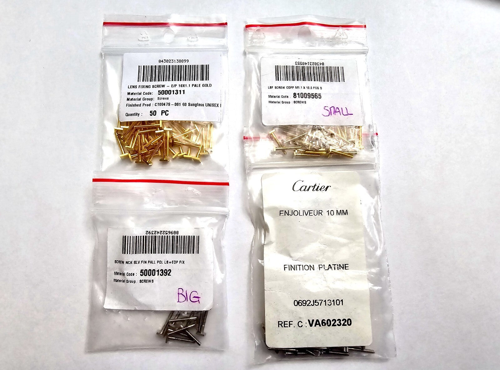 New Authentic Cartier Square Screws Caps Gold Silver Replacement + Free Washers