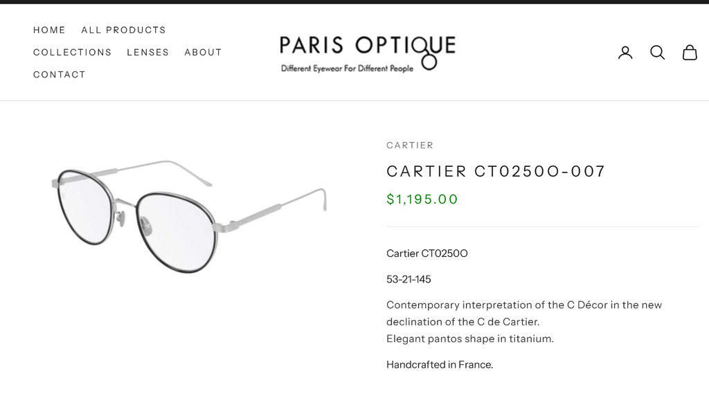 Authentic Luxury Cartier Gold Eyewear CT02500