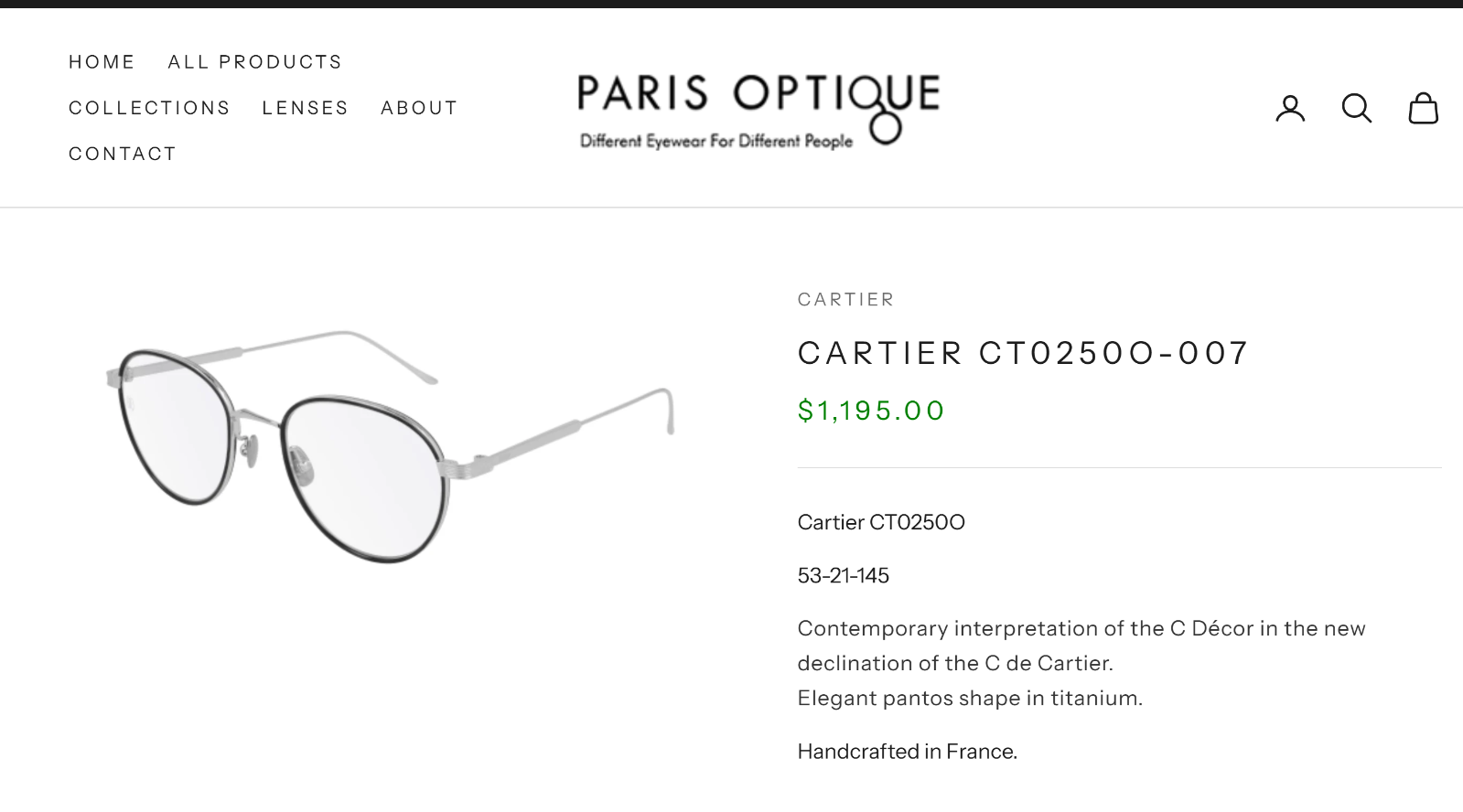Authentic Luxury Cartier Gold Eyewear CT02500