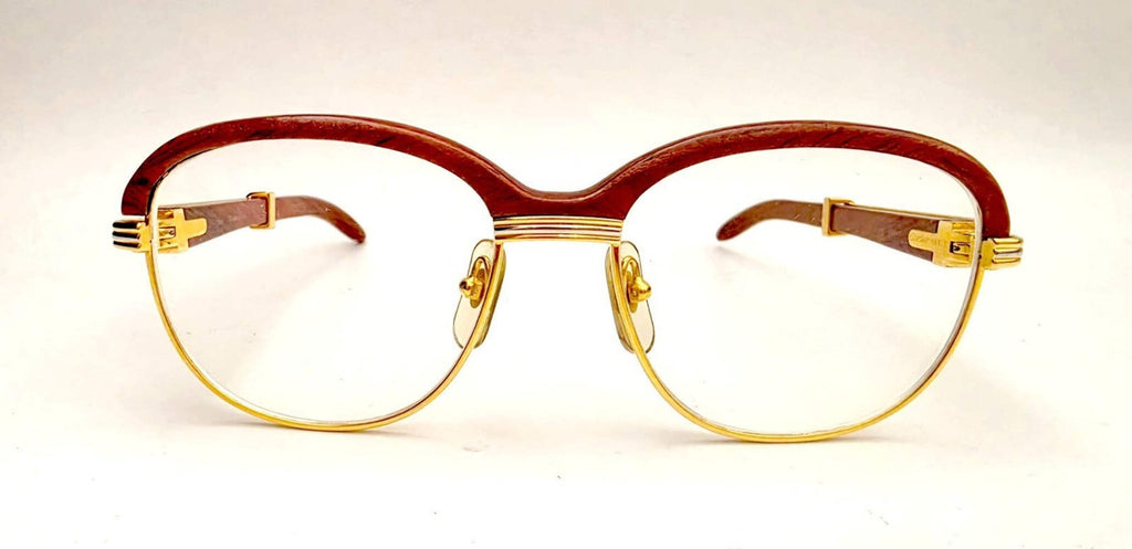 Vintage Cartier Gold Frame Malmaison Wood Glasses