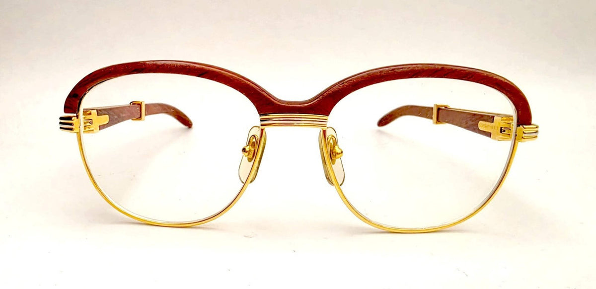 Vintage Cartier Gold Frame Malmaison Wood Glasses