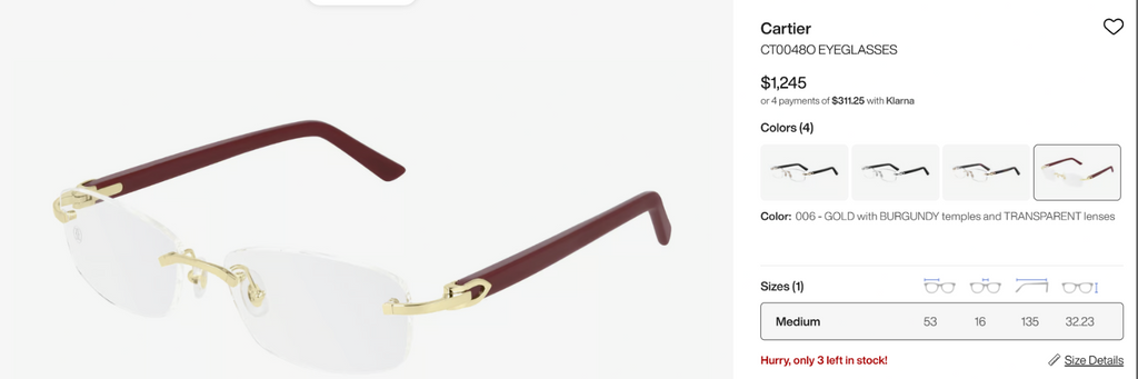 NEW! Cartier Glasses Canazei Burgundy /Gold CT0048O