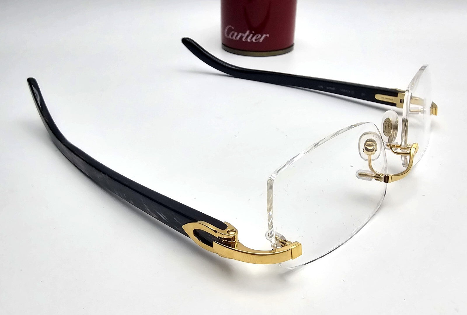 Authentic Cartier Black Buffalo Horn Glasses CT00490 Gold Unisex Luxury Eyewear