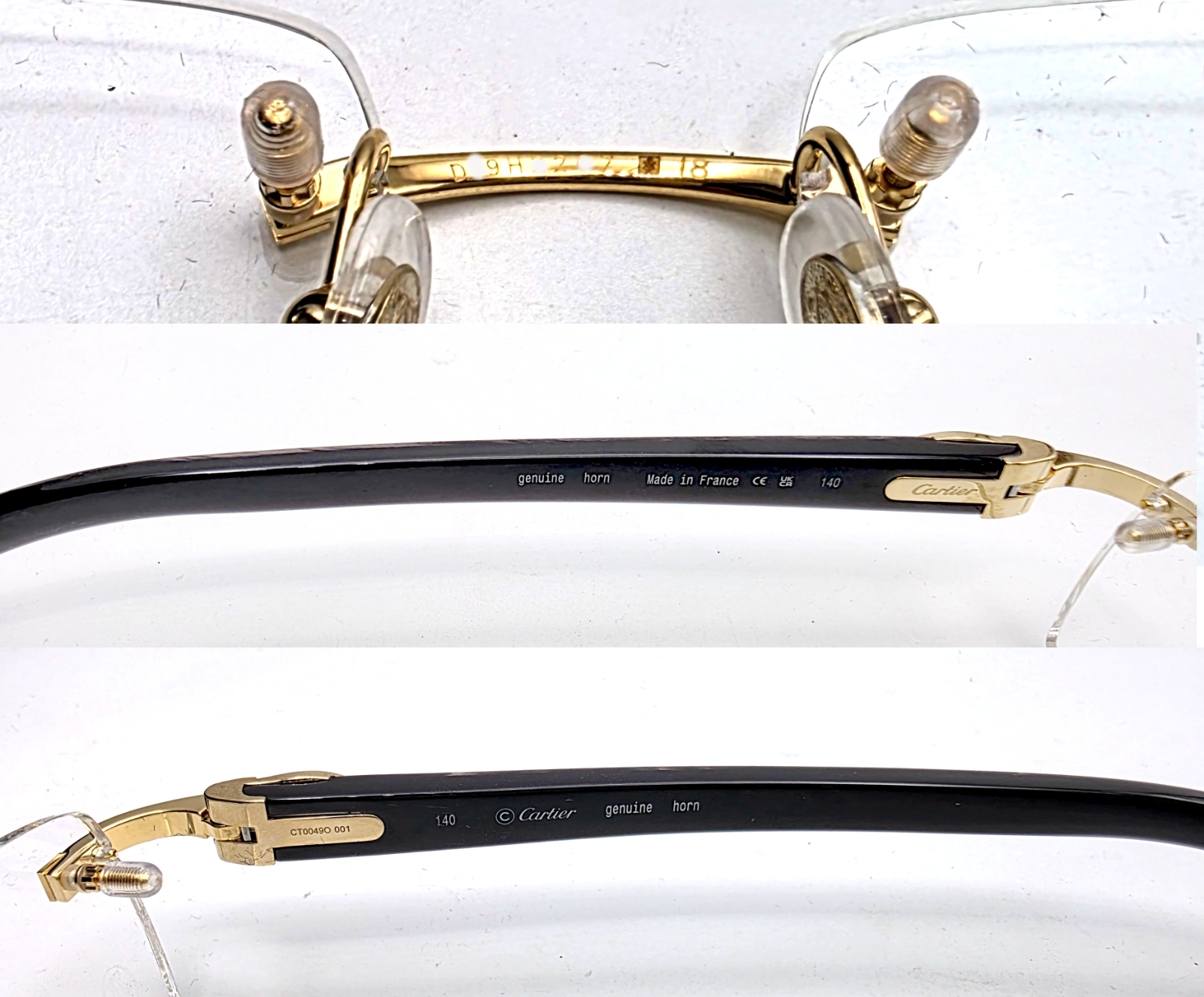 Authentic Cartier Black Buffalo Horn Glasses CT00490 Gold Unisex Luxury Eyewear