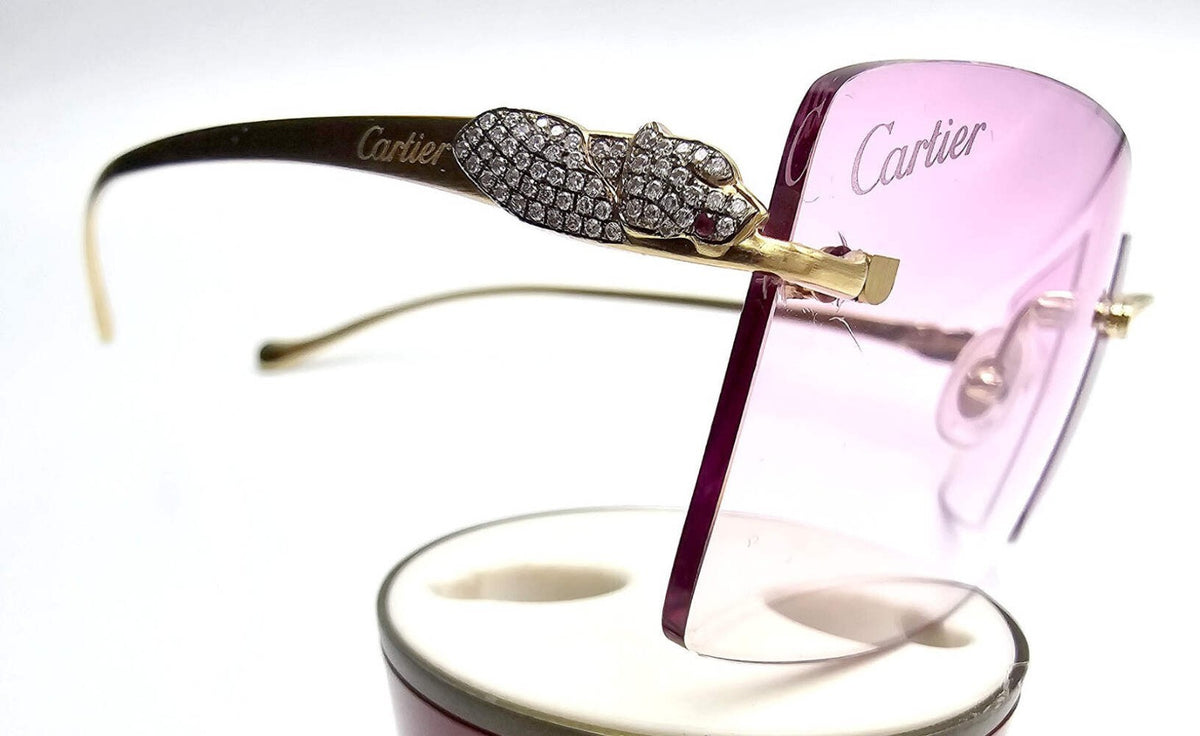 Cartier Rimless Custom Diamond Gold Sunglasses