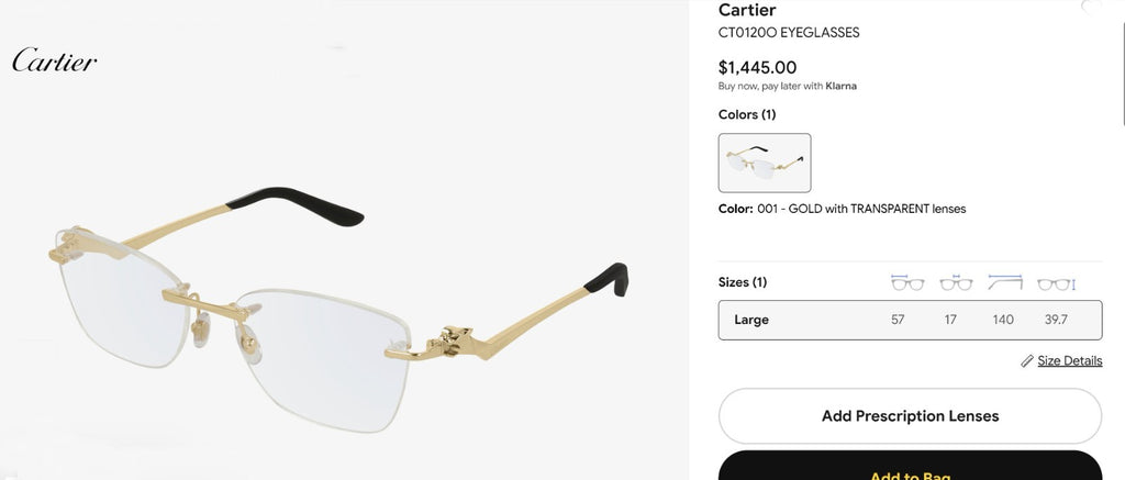 NEW! Authentic Panthère de Cartier Eyeglasses CT0120O