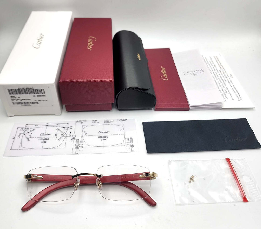NEW! Cartier Red Wood Gold Glasses CT00520