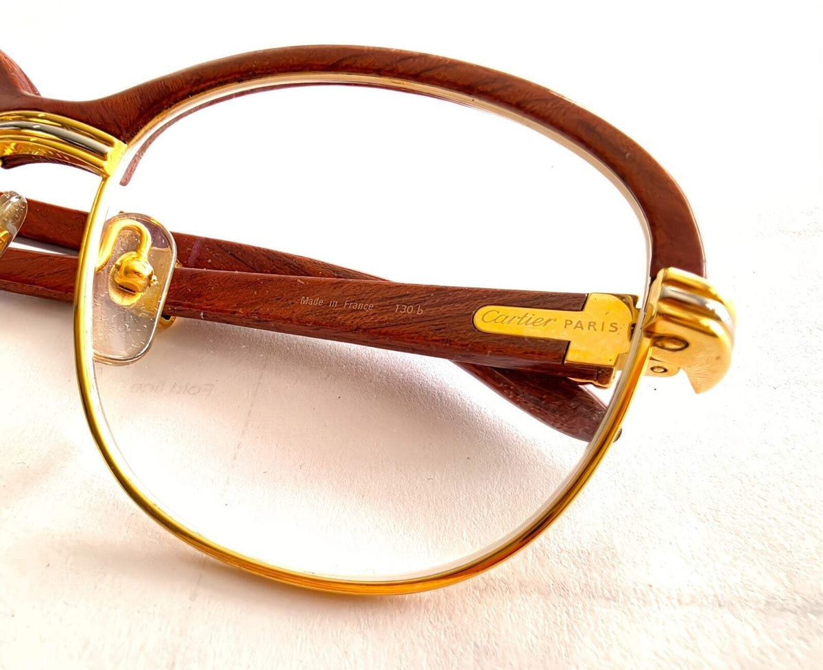 Vintage Cartier Gold Frame Malmaison Wood Glasses