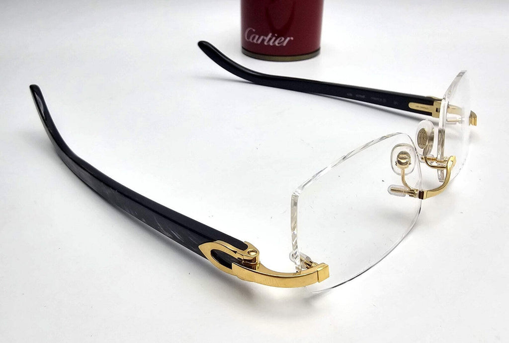 Authentic Cartier Black Buffalo Horn Glasses CT00490 Gold Unisex Luxury Eyewear