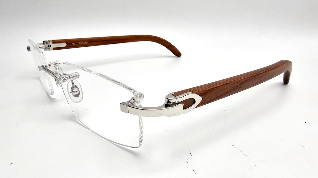 NEW! Authentic Cartier Brown Wood Silver Glasses