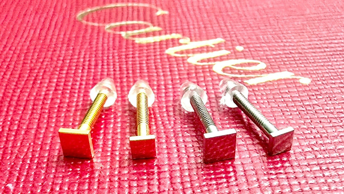 New Authentic Cartier Square Screws Caps Gold Silver Replacement + Free Washers