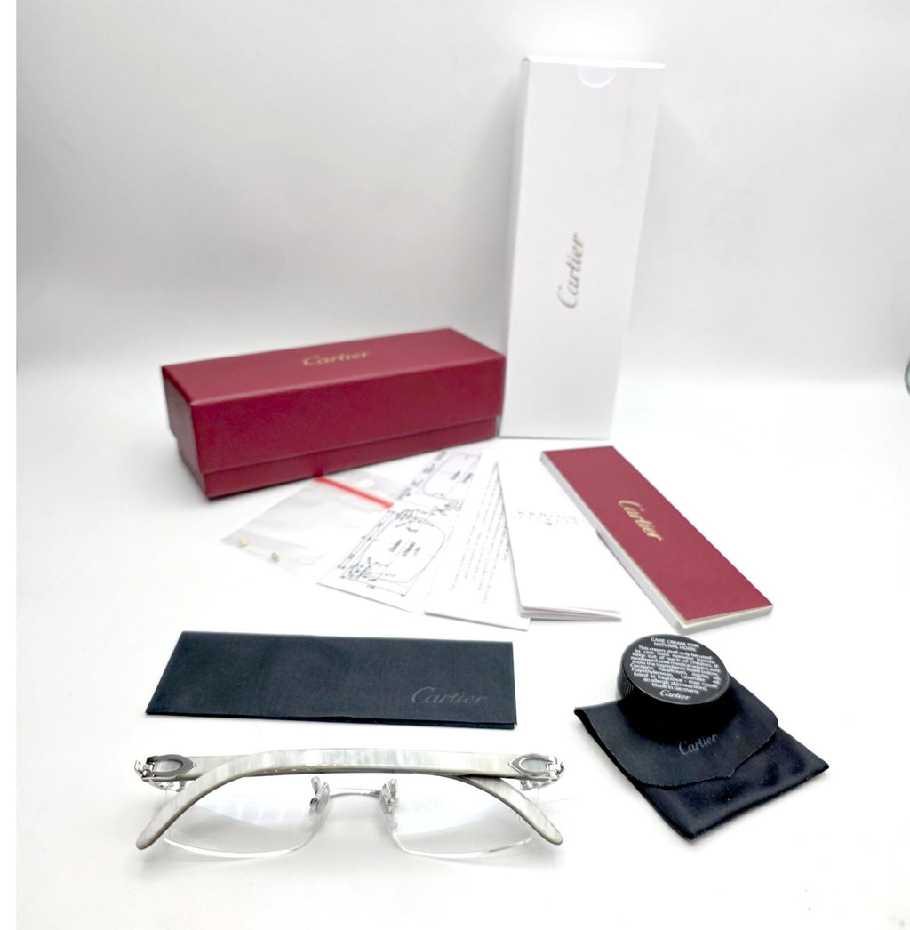 New Authentic Cartier Buffalo Horn Silver White Eyeglasses