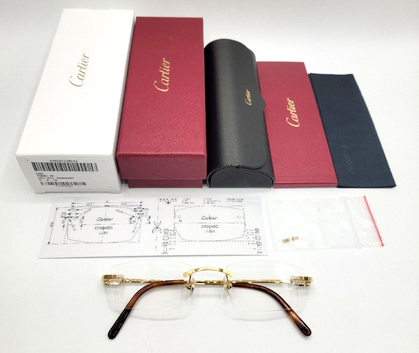 NEW Cartier CT0045O Bolon Gold Rimless Eyeglasses Frame Authentic Luxury