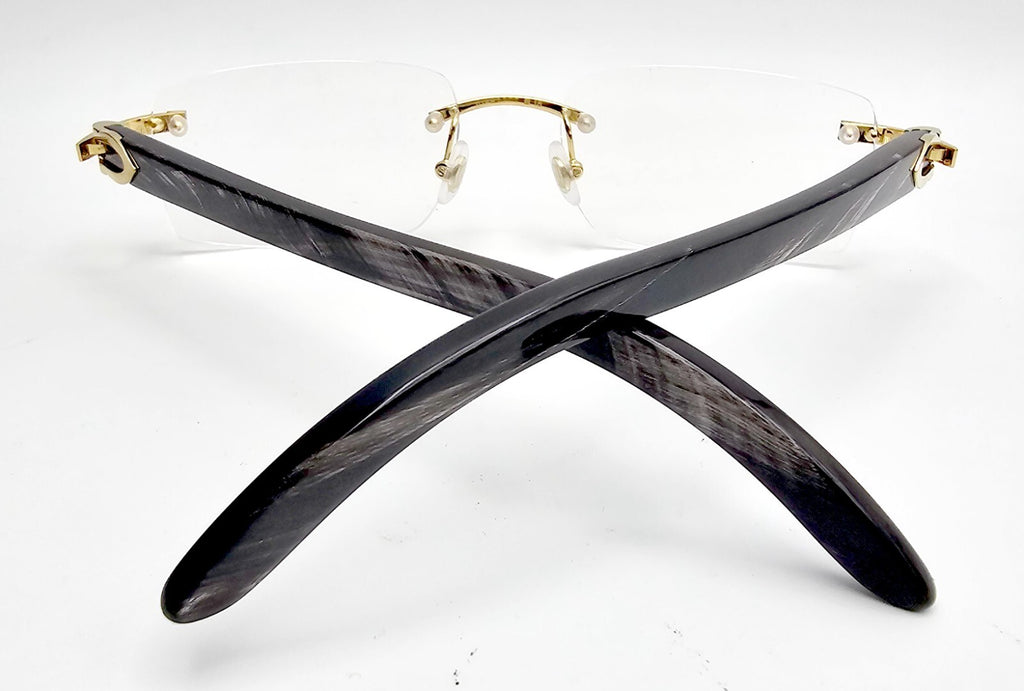 Authentic Cartier Black Buffalo Horn Glasses CT00490 Gold Unisex Luxury Eyewear