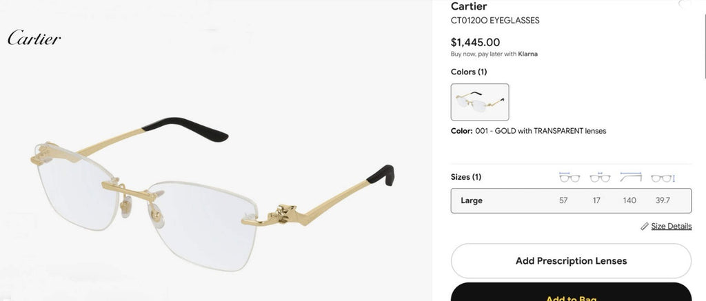 NEW! Authentic Panthère de Cartier Eyeglasses CT0120O