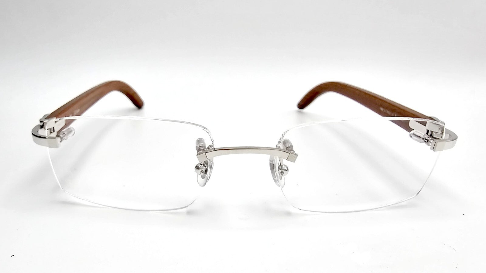 NEW! Authentic Cartier Brown Wood Silver Glasses