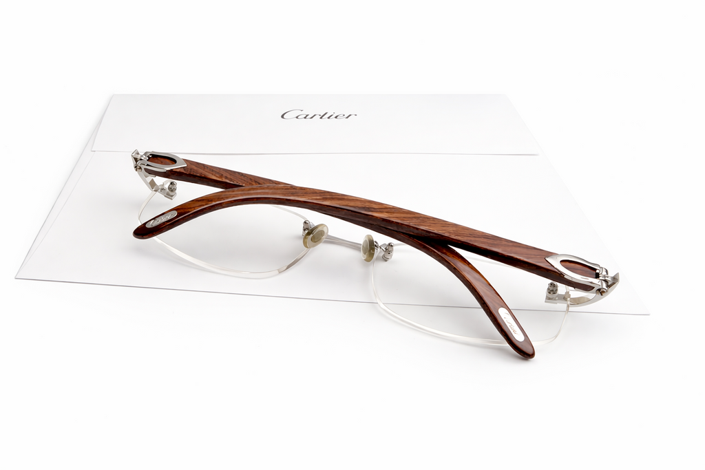 Luxury Vintage Cartier Bubinga Wood Eyewear – Authentic – Made in France