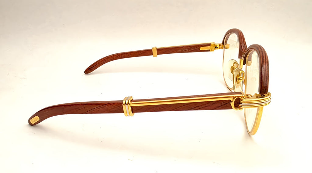 Vintage Cartier Gold Frame Malmaison Wood Glasses