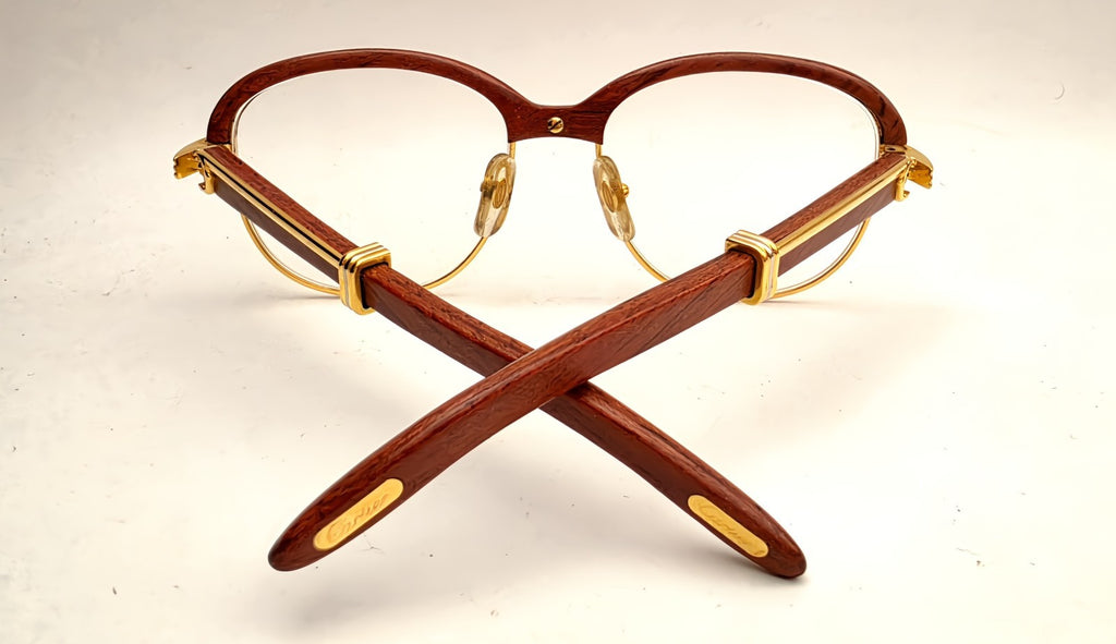 Vintage Cartier Gold Frame Malmaison Wood Glasses