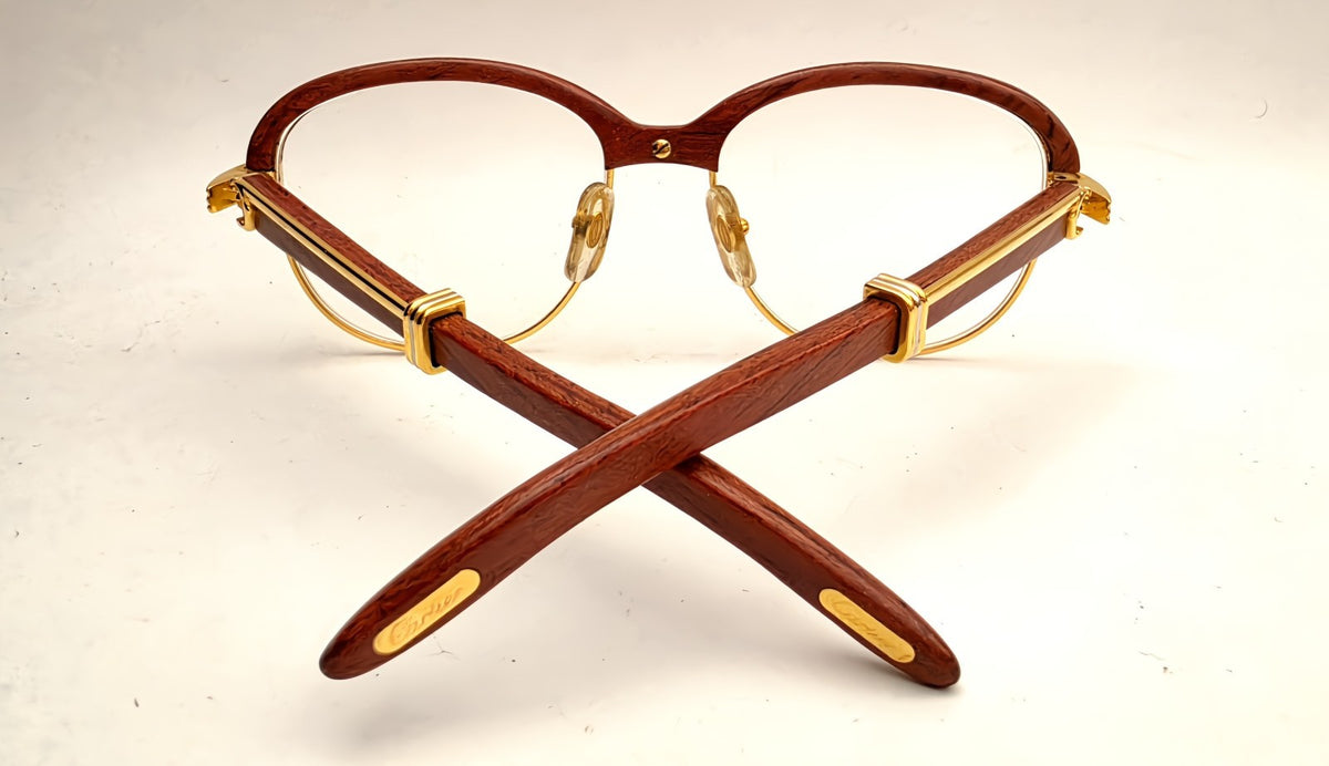 Vintage Cartier Gold Frame Malmaison Wood Glasses