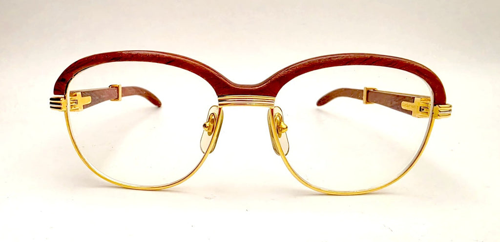 Vintage Cartier Gold Frame Malmaison Wood Glasses