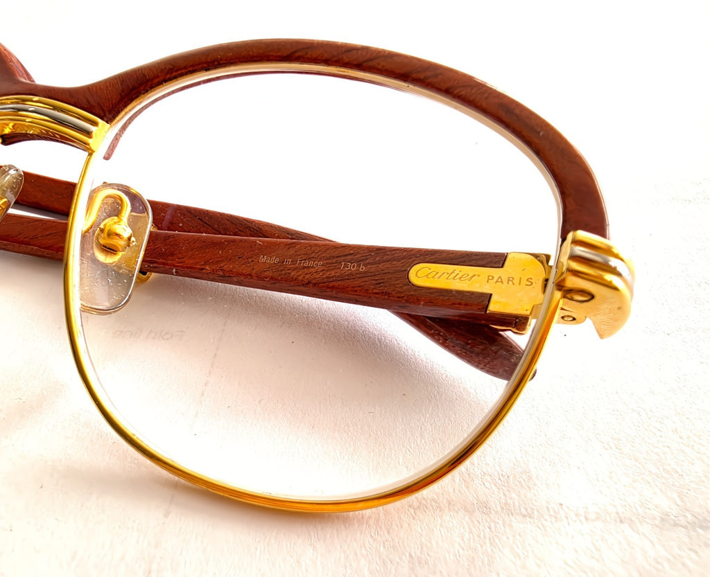 Vintage Cartier Gold Frame Malmaison Wood Glasses