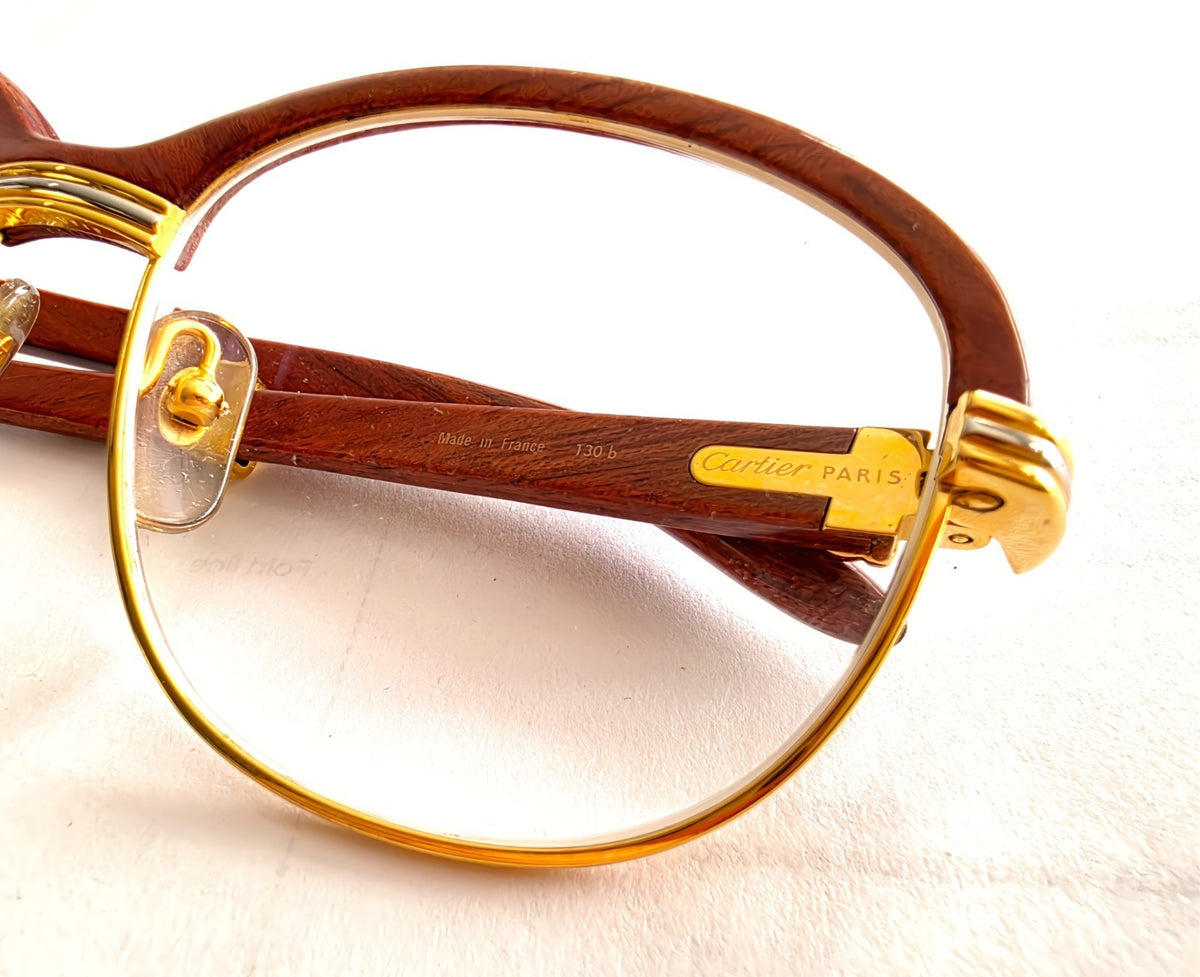 Vintage Cartier Gold Frame Malmaison Wood Glasses
