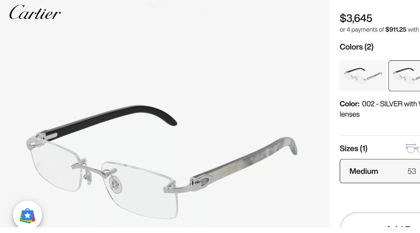 New Authentic Cartier Buffalo Horn Silver White Eyeglasses