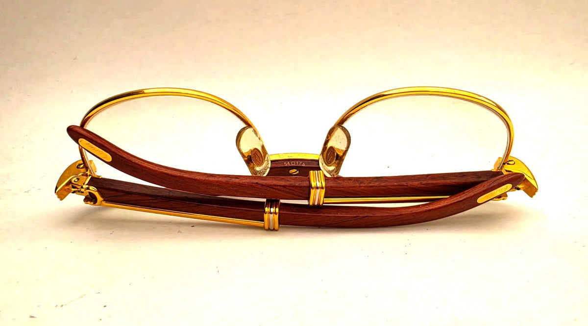Vintage Cartier Gold Frame Malmaison Wood Glasses
