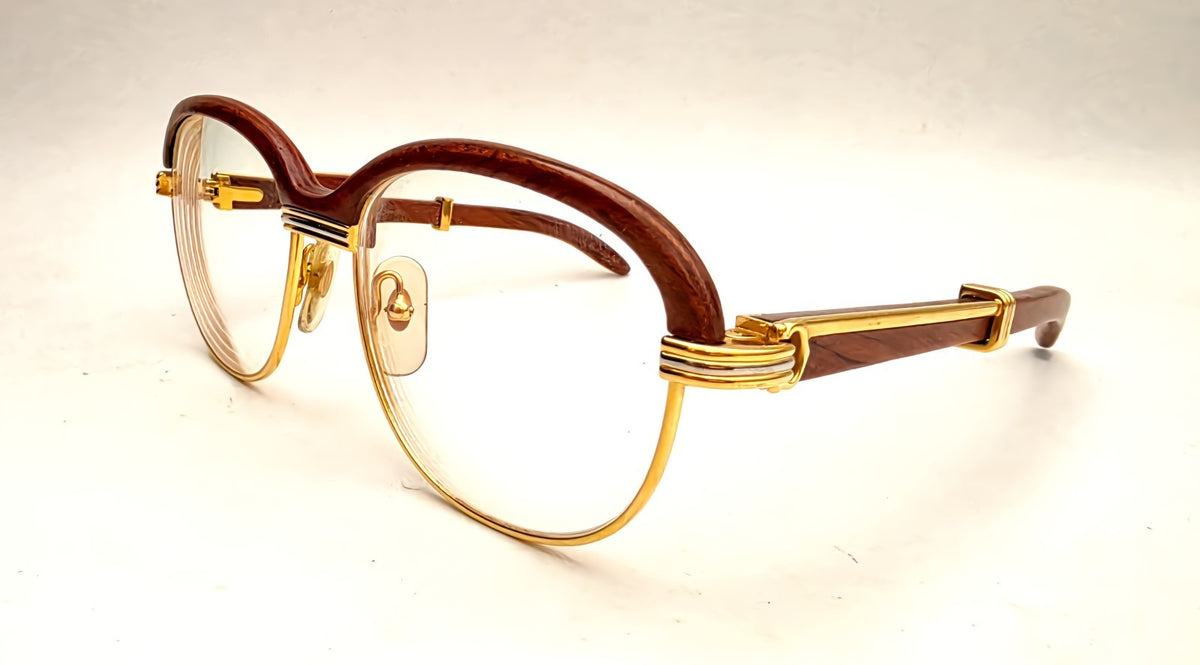 Vintage Cartier Gold Frame Malmaison Wood Glasses