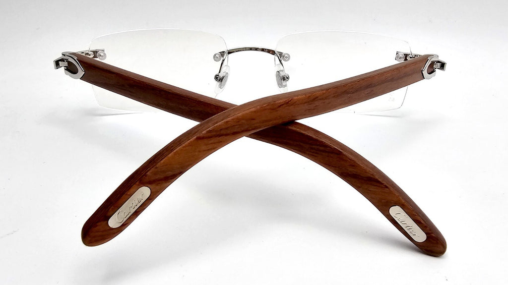 NEW! Authentic Cartier Brown Wood Silver Glasses