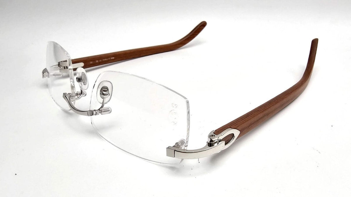 NEW! Authentic Cartier Brown Wood Silver Glasses