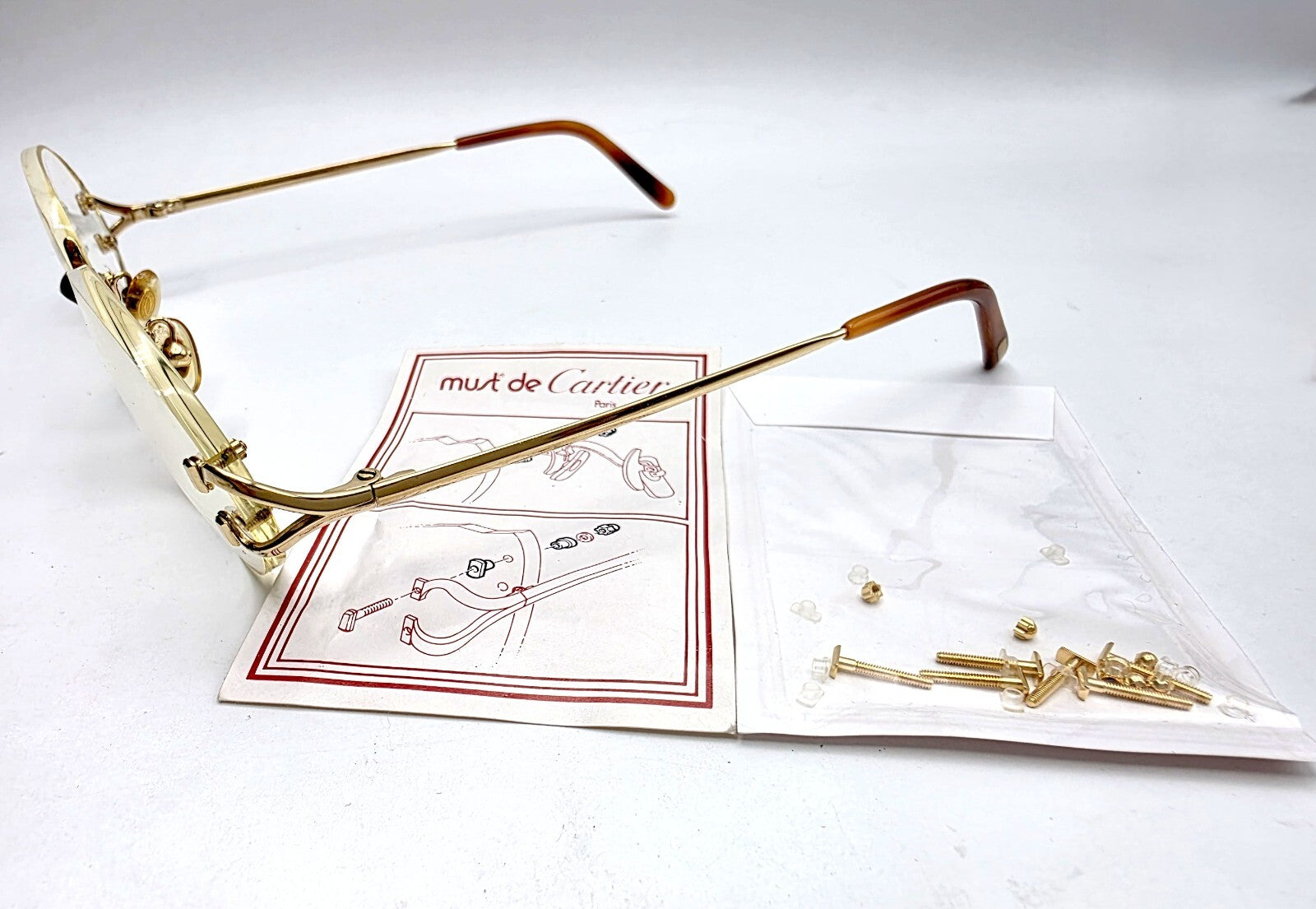 NEW! Auth Curved Rectangle Cartier Screws Full Set - Gold