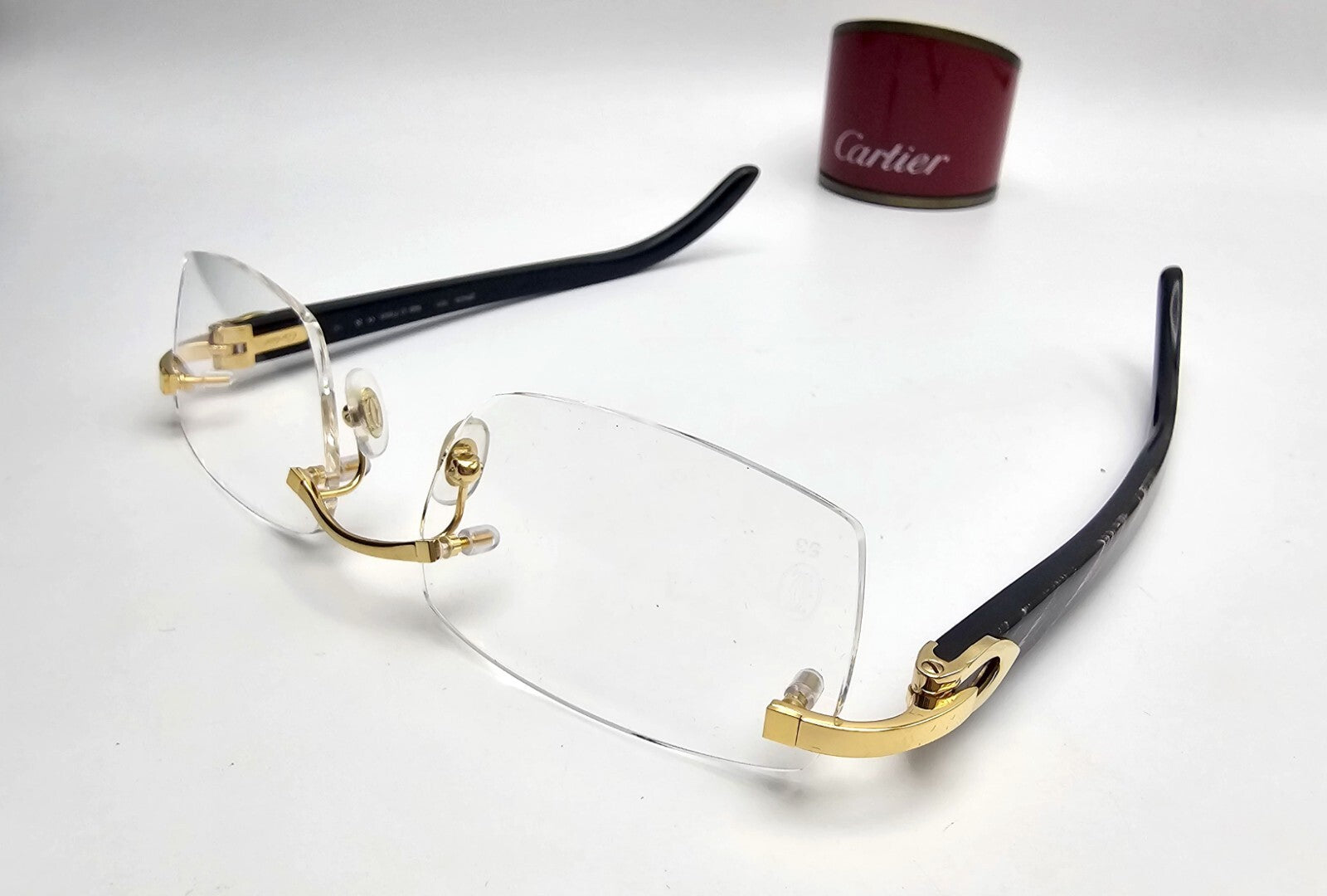 Authentic Cartier Black Buffalo Horn Glasses CT00490 Gold Unisex Luxury Eyewear