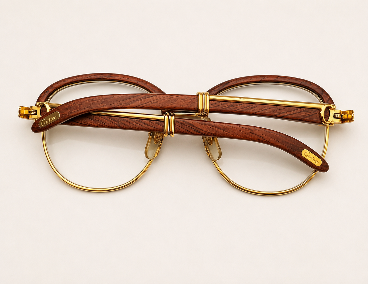 Vintage Cartier Gold Frame Malmaison Wood Glasses