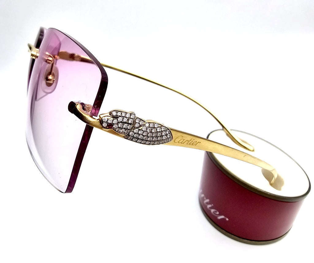 Cartier Rimless Custom Diamond Gold Sunglasses