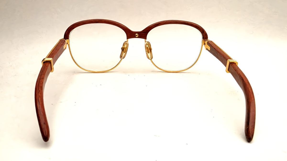 Vintage Cartier Gold Frame Malmaison Wood Glasses
