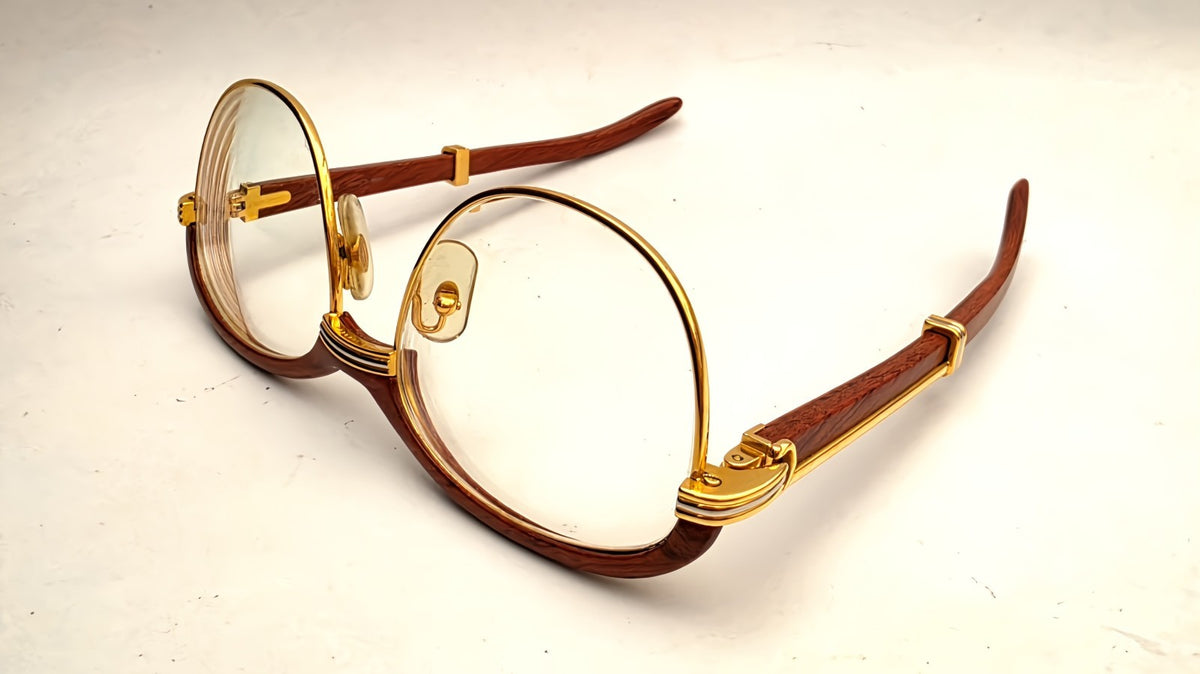 Vintage Cartier Gold Frame Malmaison Wood Glasses