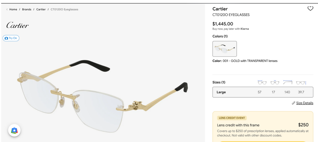 NEW! Auth Cartier Gold Panthere Glasses CT01200