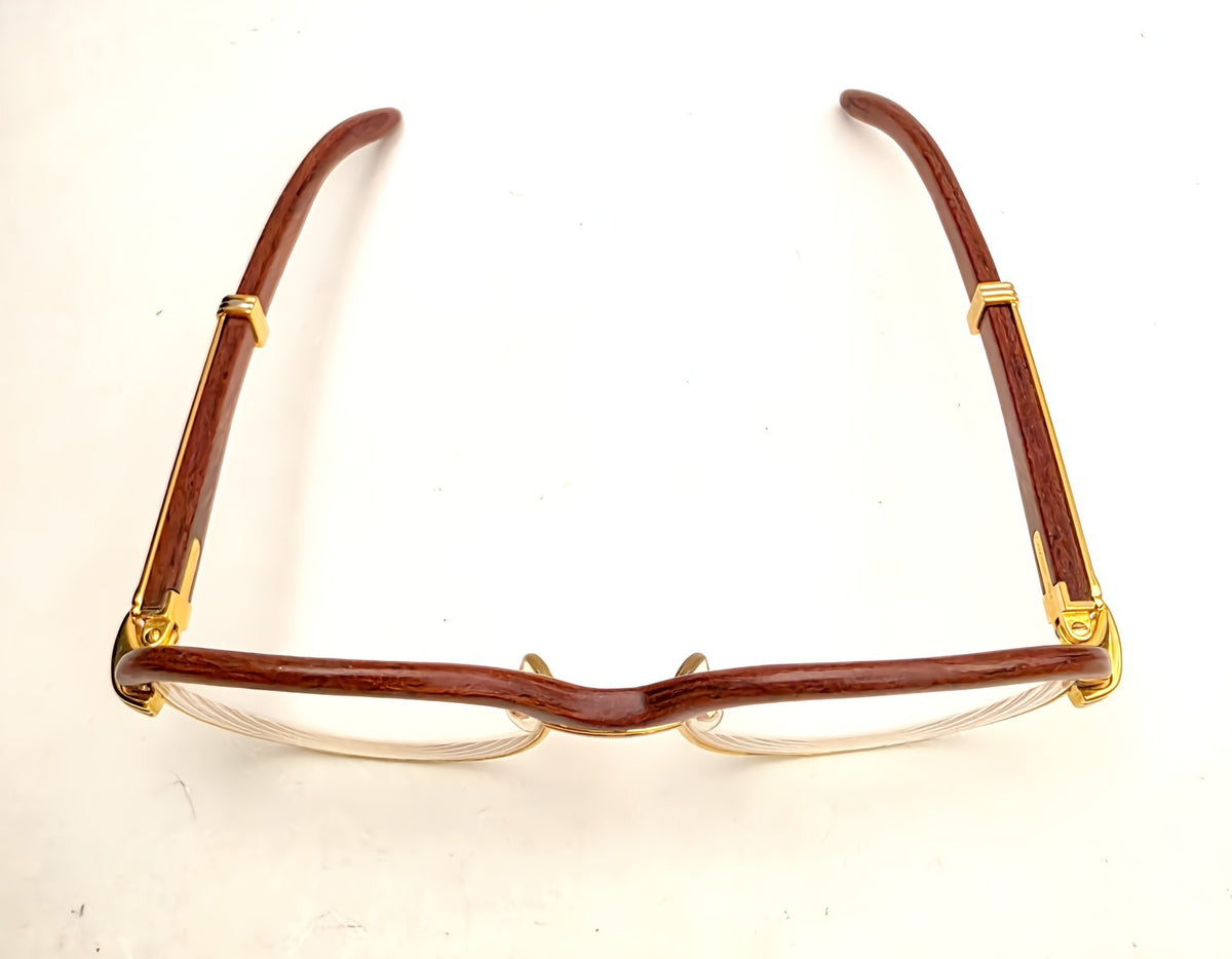 Vintage Cartier Gold Frame Malmaison Wood Glasses