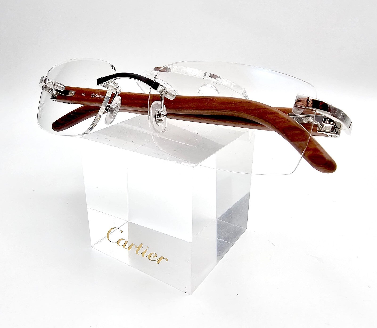 NEW! Authentic Cartier Brown Wood Silver Glasses