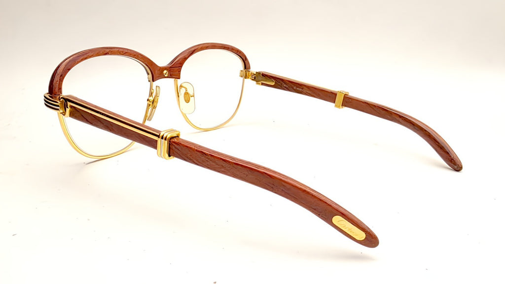 Vintage Cartier Gold Frame Malmaison Wood Glasses