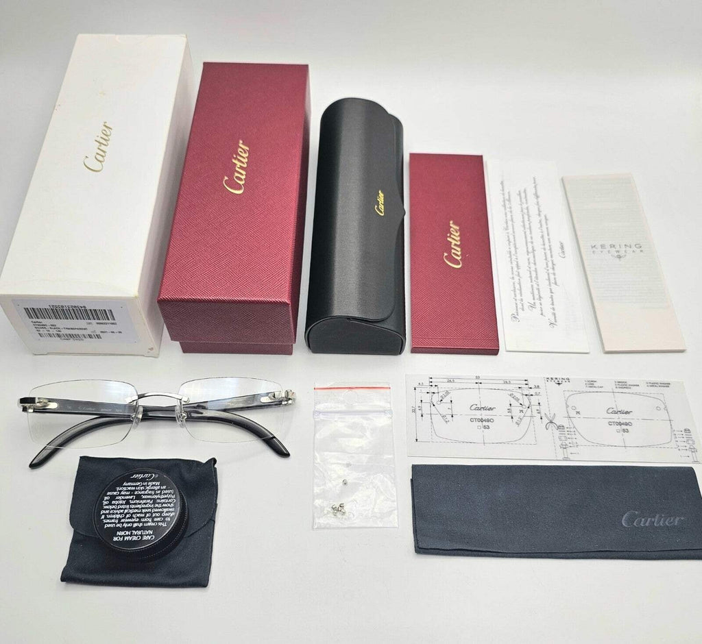 Authentic Cartier Black Buffalo Horn Glasses CT00490 Gold Unisex Luxury Eyewear