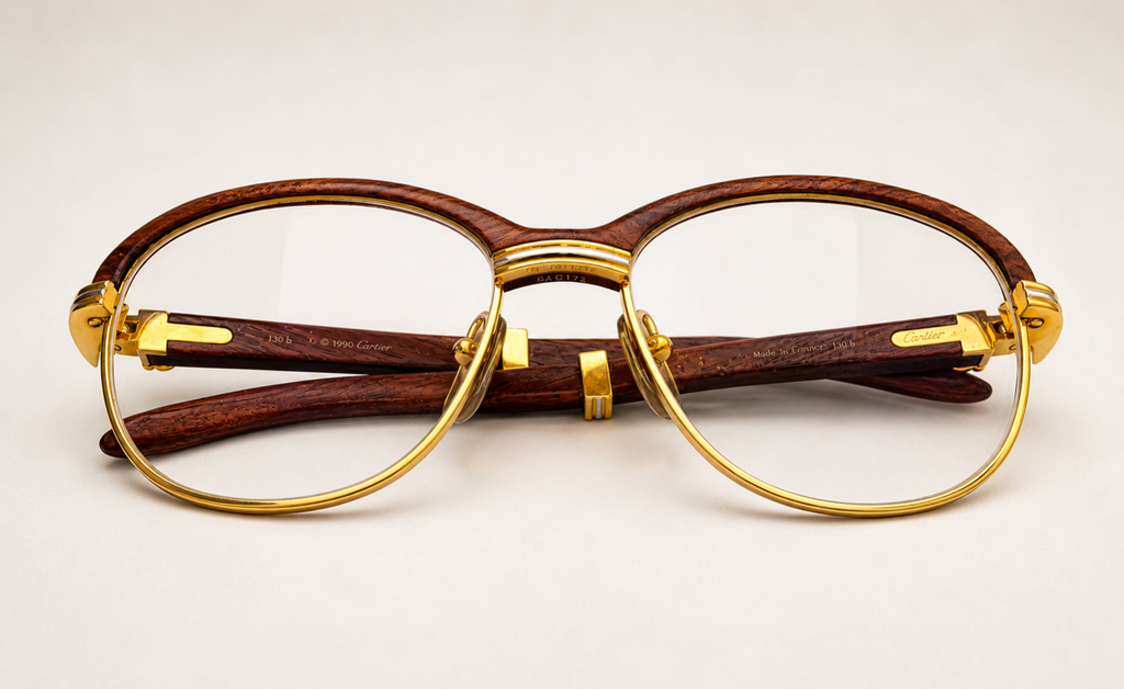 Vintage Cartier Gold Frame Malmaison Wood Glasses
