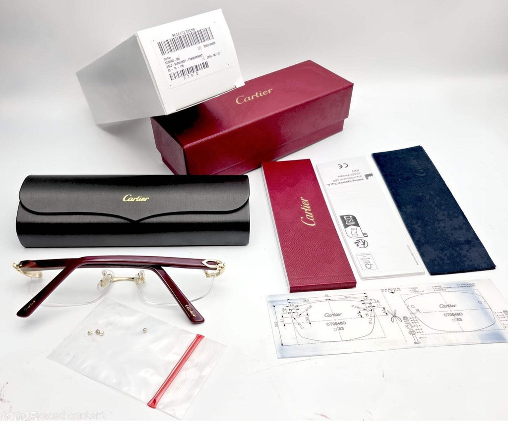 NEW! Cartier Glasses Canazei Burgundy /Gold CT0048O