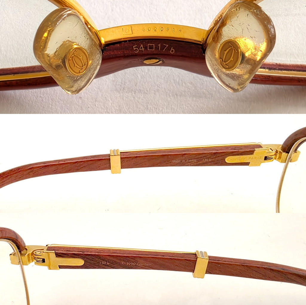 Vintage Cartier Gold Frame Malmaison Wood Glasses