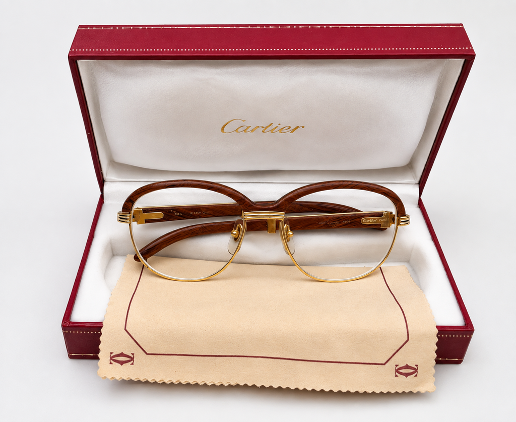Vintage Cartier Gold Frame Malmaison Wood Glasses
