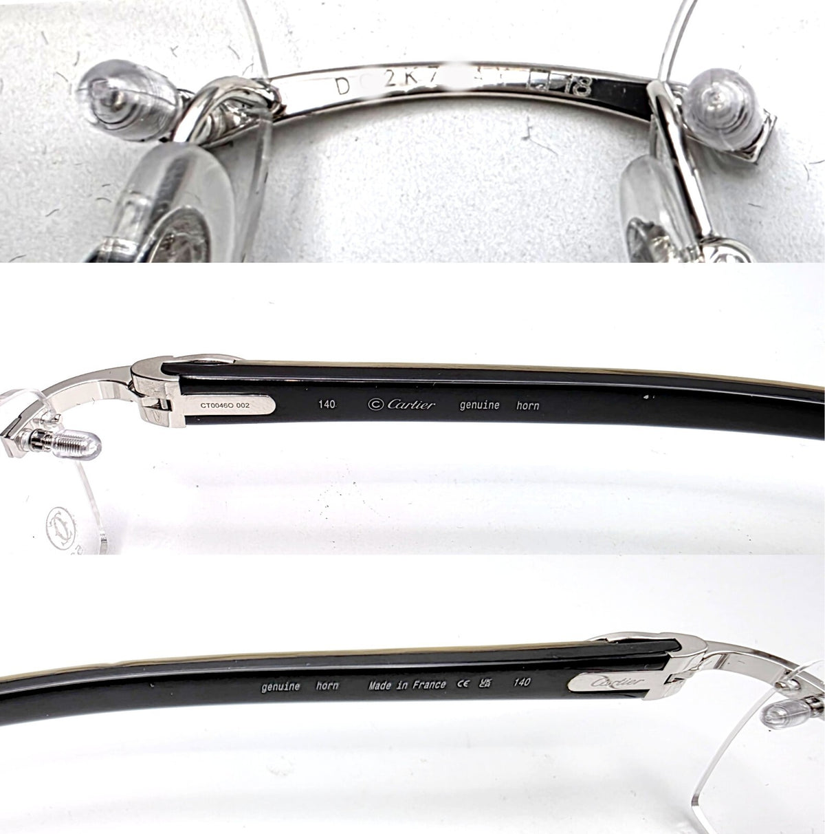 New Authentic Cartier Buffalo Horn Silver White Eyeglasses