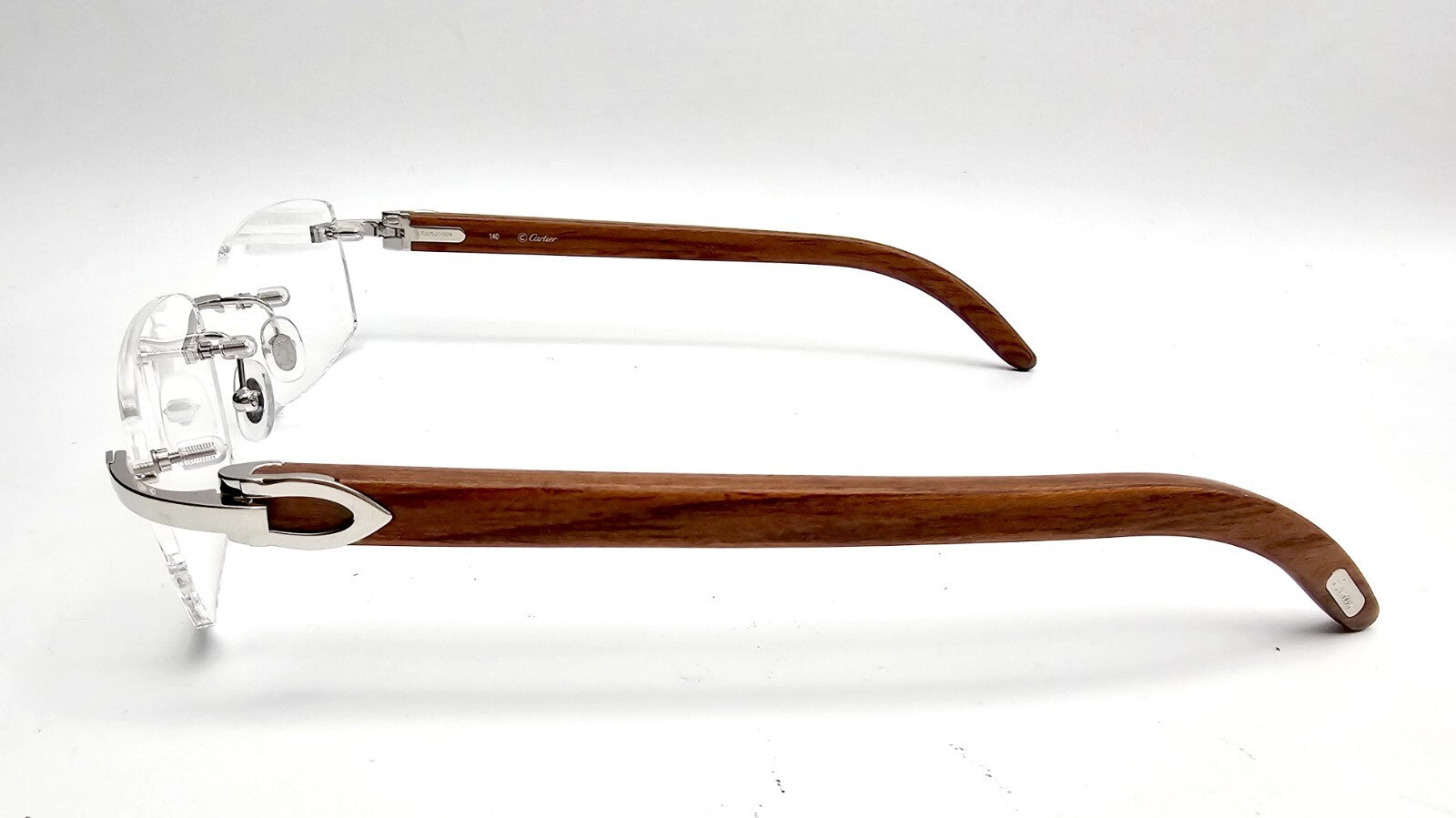 NEW! Authentic Cartier Brown Wood Silver Glasses