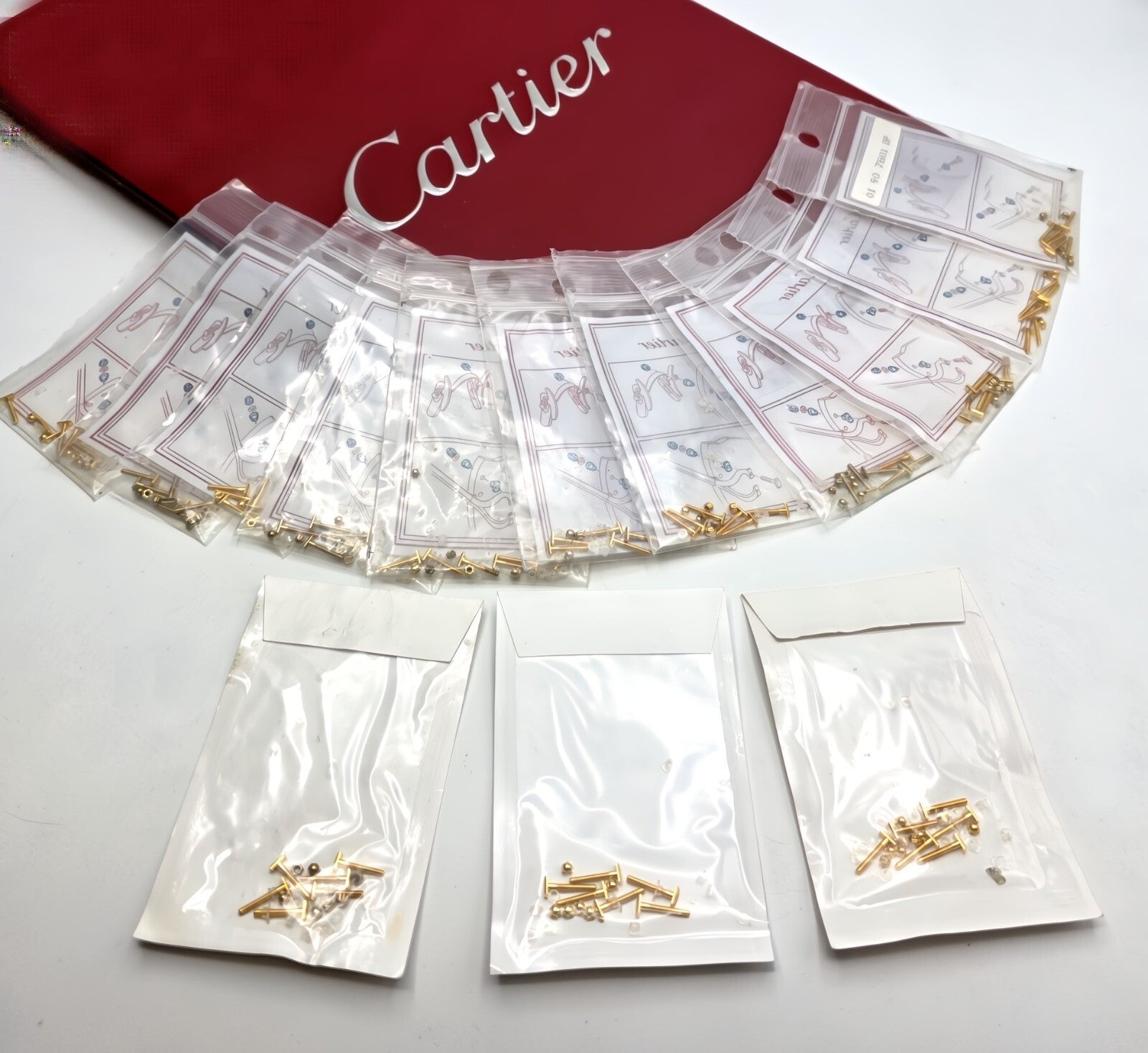NEW! Auth Curved Rectangle Cartier Screws Full Set - Gold
